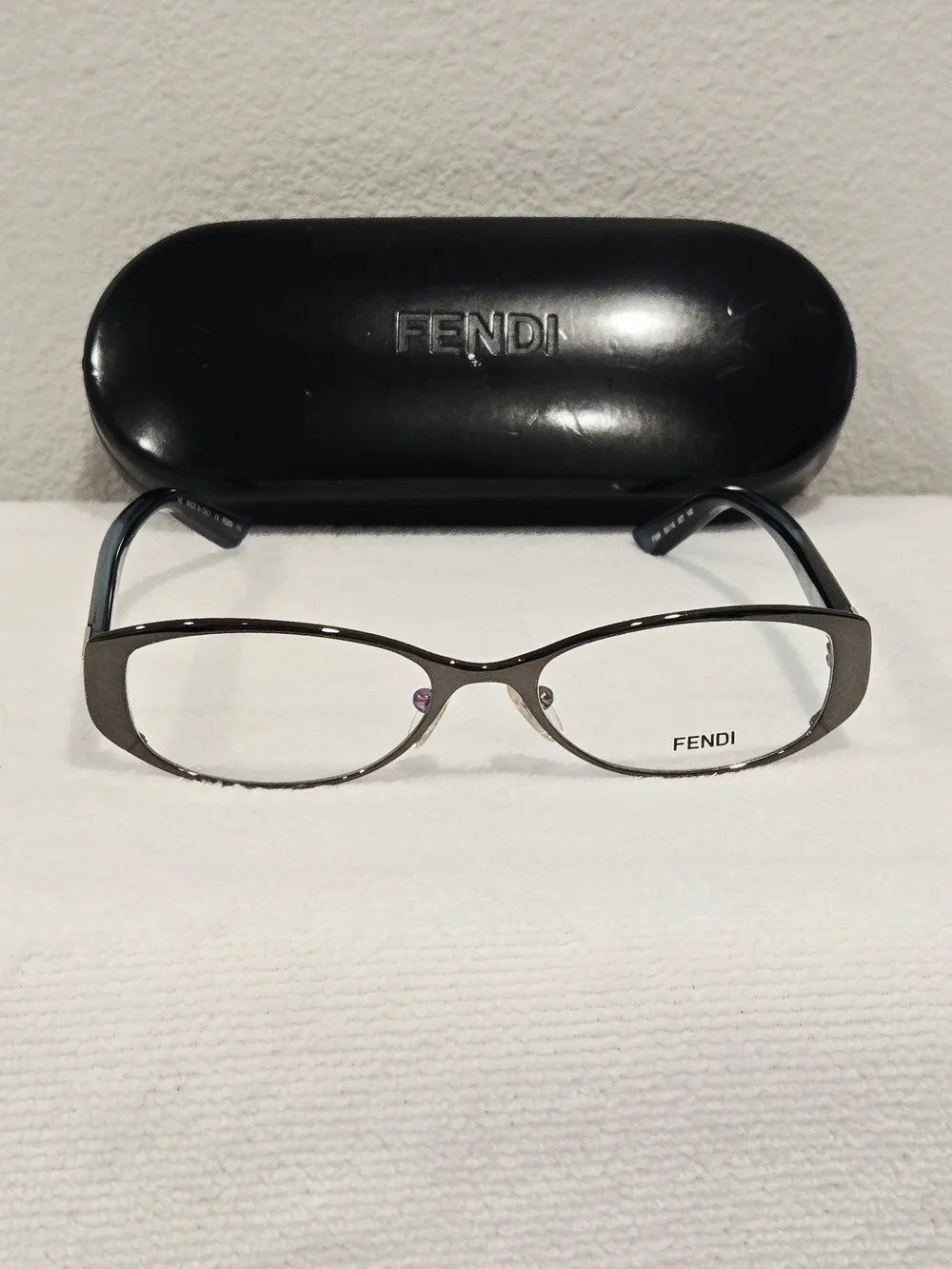 Fendi Authentic Gunmetal Oval Eyeglasses With Case